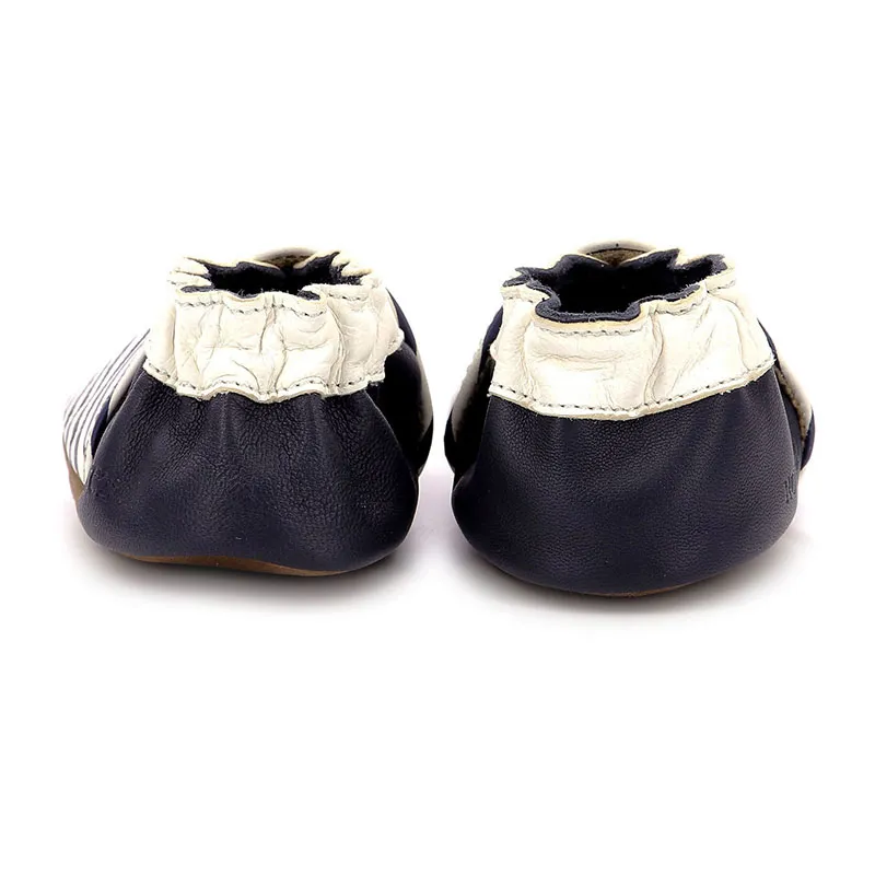 Chaussons cuir Soft Soles Bateau - Blanc/Marine-4