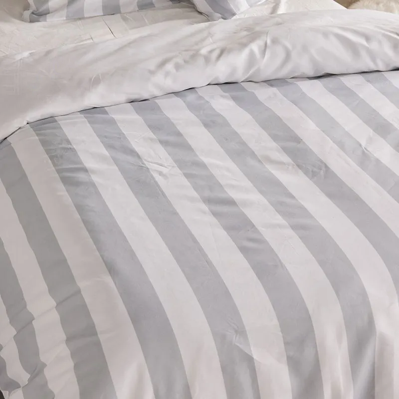 Parure 3pcs Coton Rayures Gris/Blanc-1