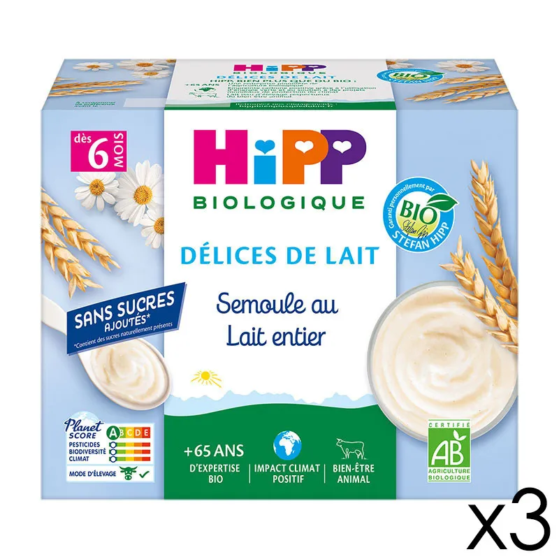 12 Coupelles Semoule au lait entier BIO 100g - 3x4-0