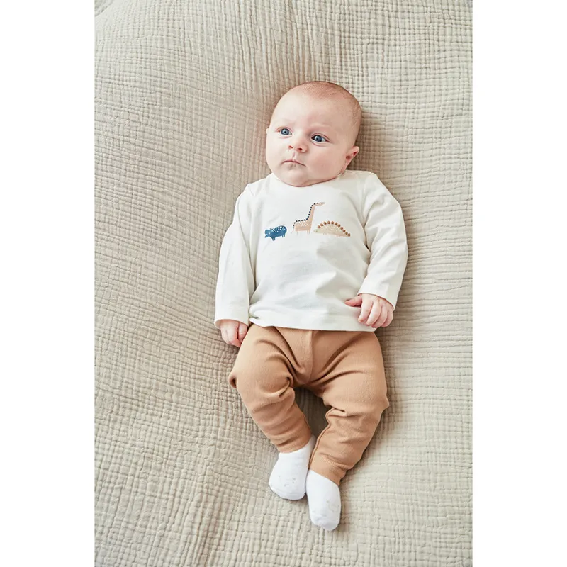 Ensemble Gilet + T-shirt ML + Legging Dinosaure - Écru/Bleu/Beige-7