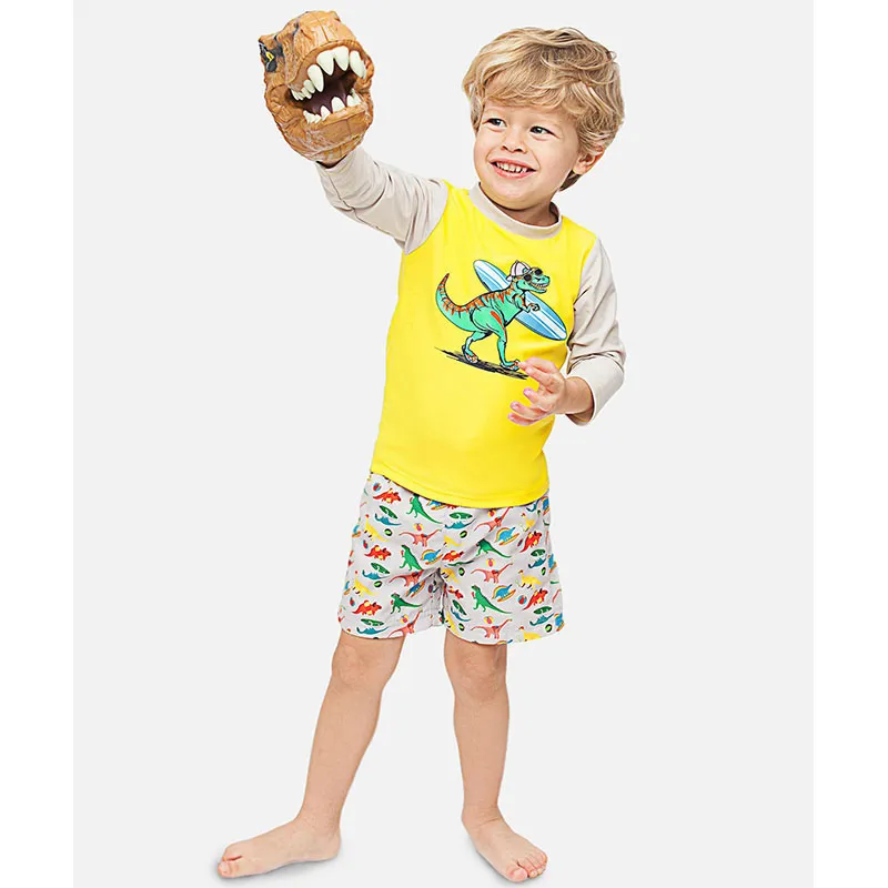 T-shirt ML Anti-UV Jaune Fluo - Dinosaure - ELLY LA FRIPOUILLE-6