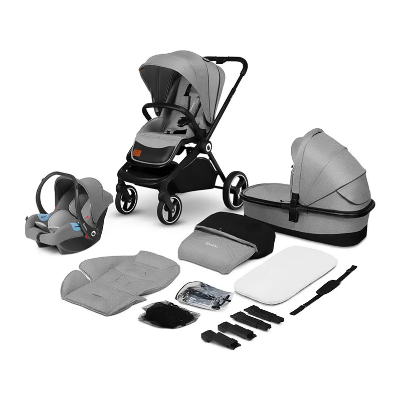 Trio Poussette Mika + Nacelle + Cosy Gr.0+ - Grey Stone-0