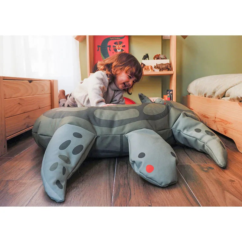 2 Poufs Tortue Vert/Gris - 120x80x20cm-2