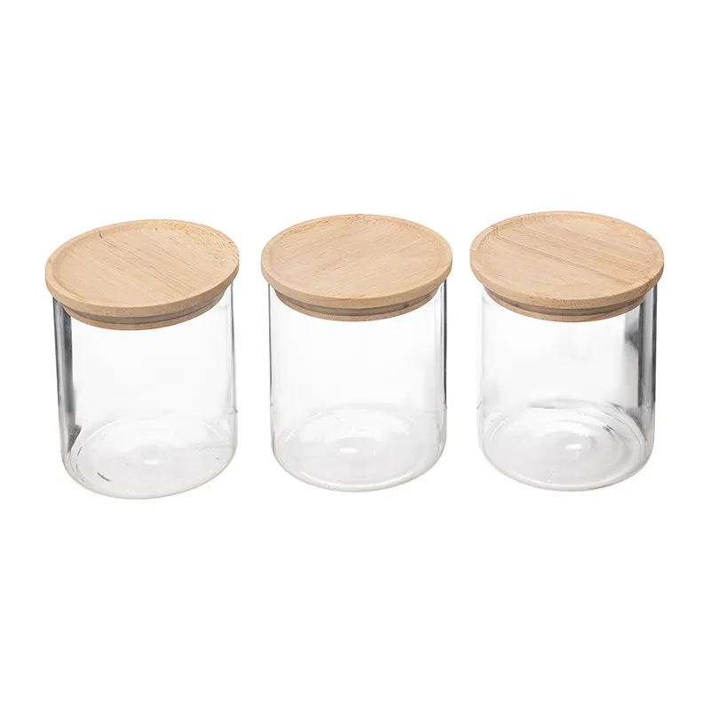 3 bocaux Verre/Bois - 10x10x8cm-0