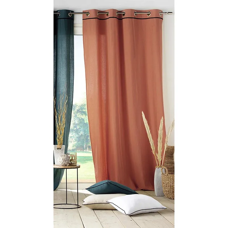 Rideau à Oeillets Coton lavé Linette Terracotta - 135x240cm-1