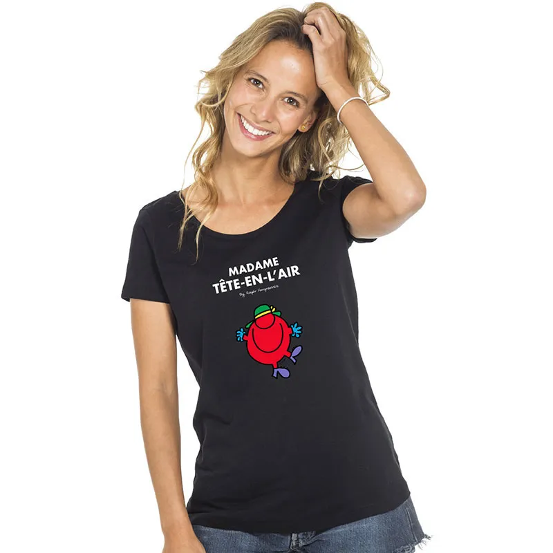 T-shirt Femme Madame tête en l'air BIO - Noir-0