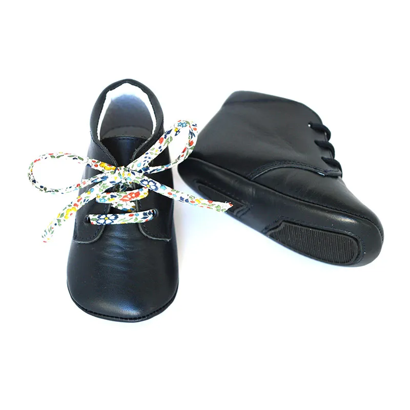 Chaussons bébé SOUPLES antidérapants Mini-Arthur - Cuir Marine-1