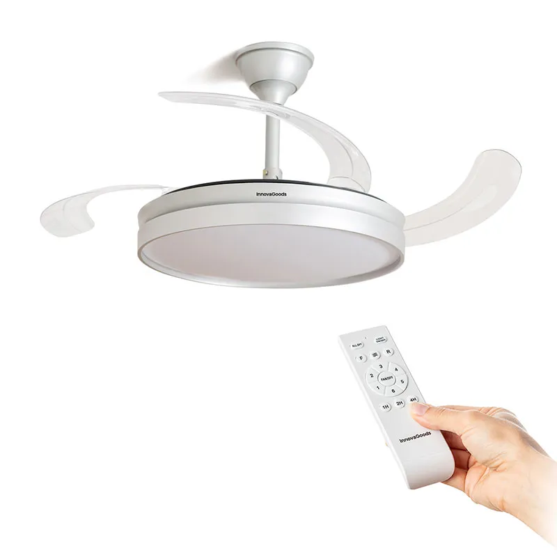Ventilateur de Plafond 80 + lumière LED + 4 Pales Rétractables - Gris - Ø49-104cm-5