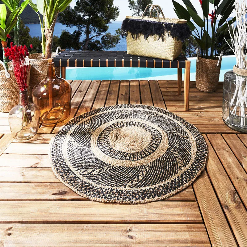 Tapis rond Jute Coton Noir Beige - ø90cm-6