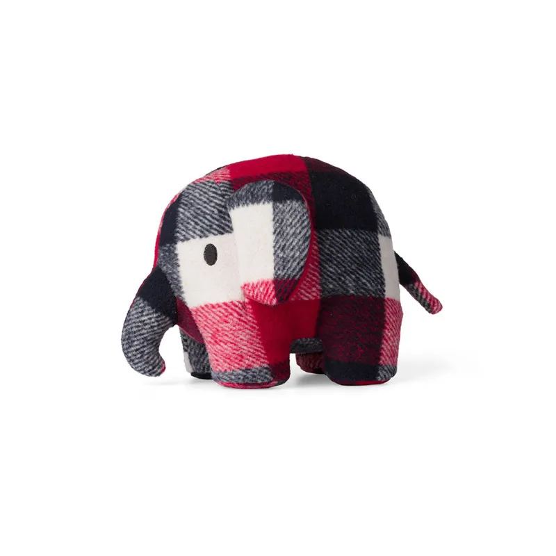 Peluche Éléphant à carreaux Rouge/Bleu - 23cm-0