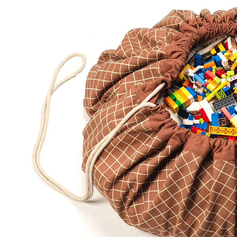 Sac à jouets 2en1 Grilles Marron - ø140cm-1