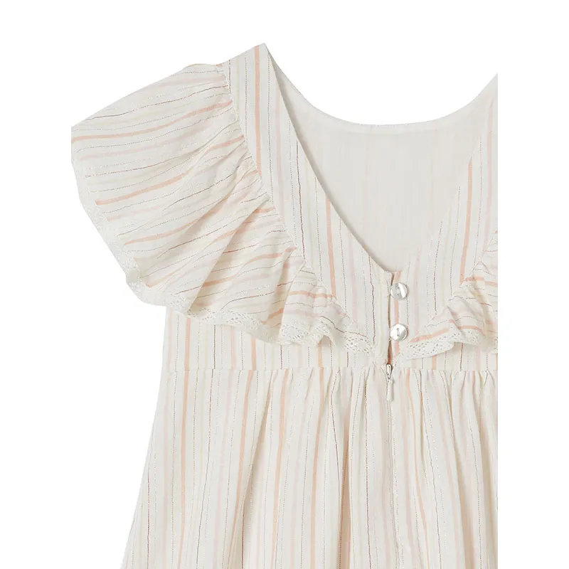 Robe cérémonie rayée fil brillant fille - Écru-3