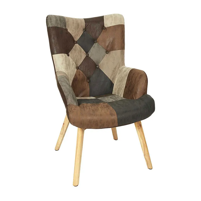 Fauteuil Helsinki Patchwork Marron - 65x100x74cm-0