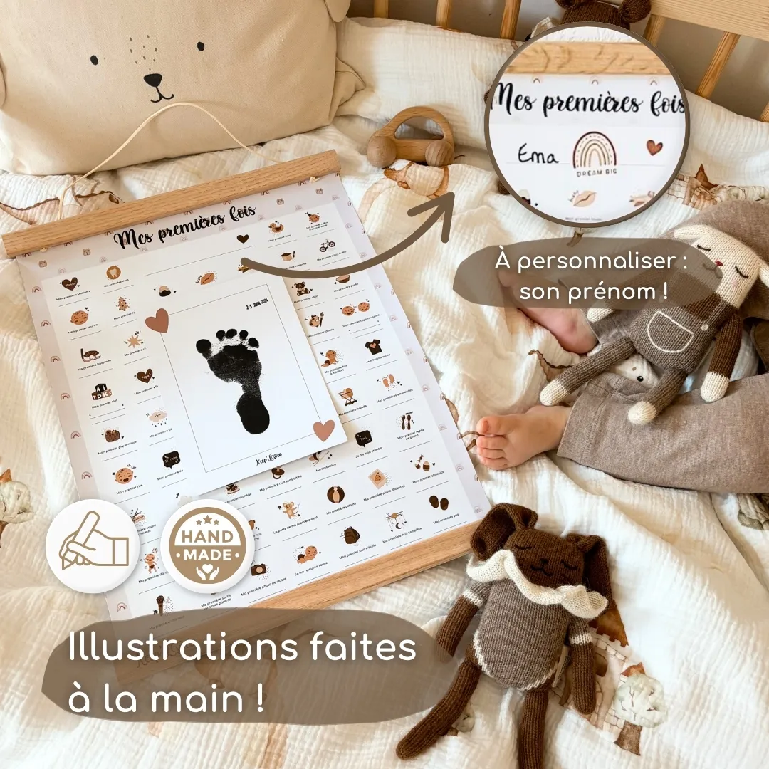 Affiche Mes Premières Fois + Kit d'empreintes + Tampon + Baguette de suspension - Ourson-1
