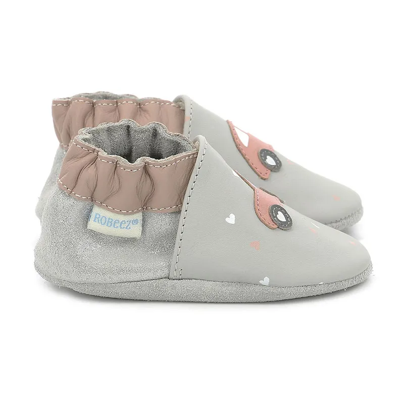 Chaussons cuir Soft Soles Voiture - Gris/Argenté/Vieux Rose-1