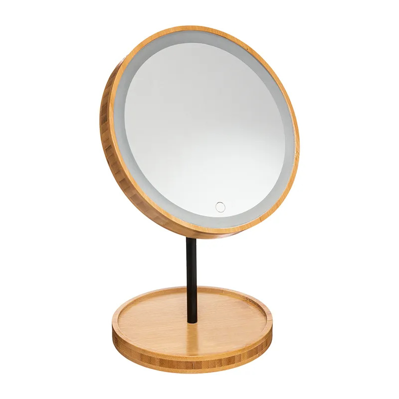 Miroir LED sur pied Bambou Beige - ø16cm-1