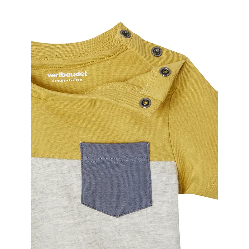 T-shirt MC coton BIO colorblock - Jaune-2