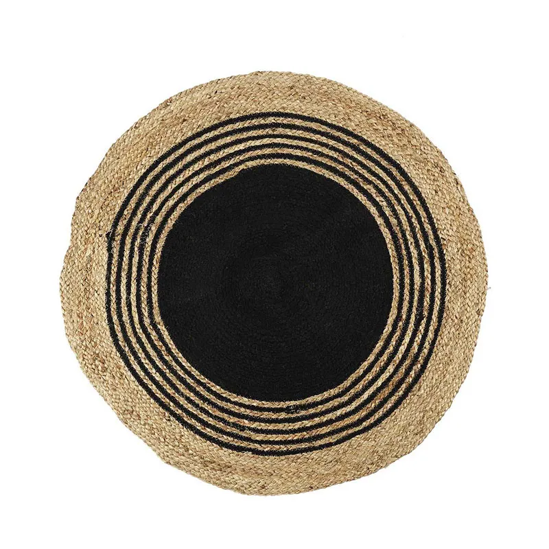 Tapis rond Coton & Jute Noir - ø90cm-0
