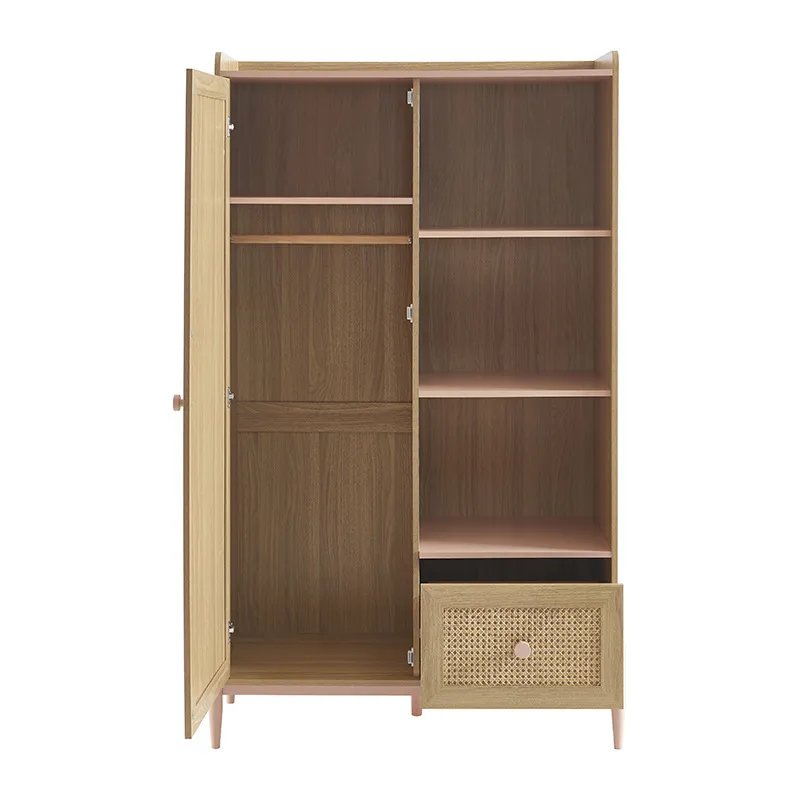 Armoire Pablo rose & cannage rotin 1 porte - 100x47x170cm-3