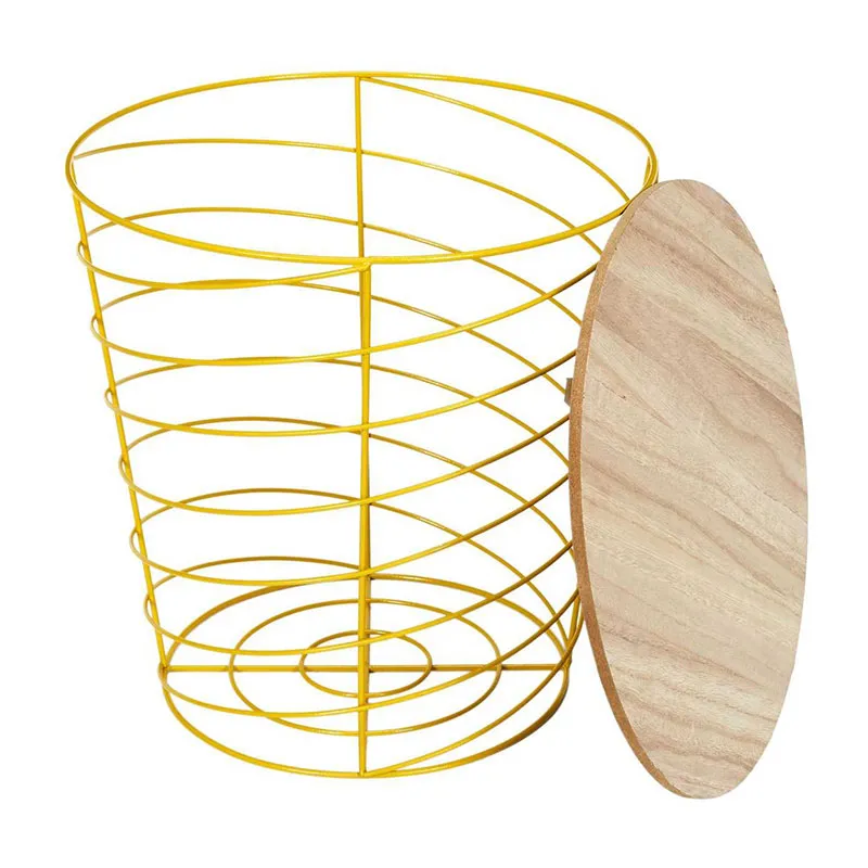 Table filaire Bois/Métal Cyclone Jaune - ø40x40,5cm-2