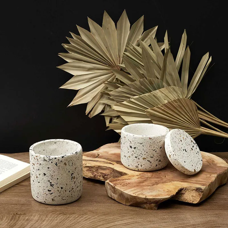 Pot + Pot de fleur Terrazzo Blanc-0