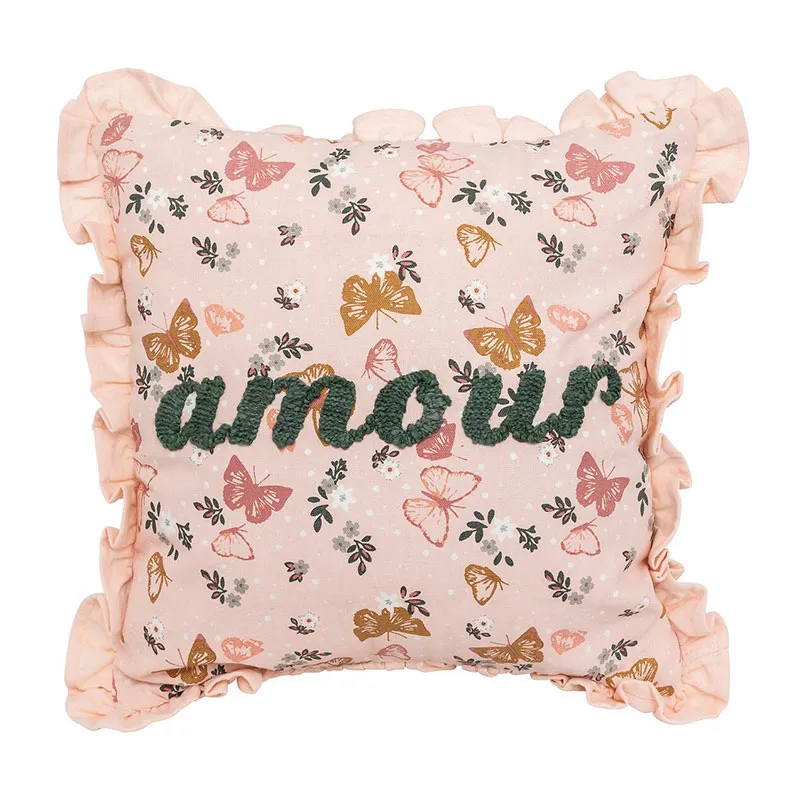 Coussin carré Alina en coton brodé - 40x40cm-0