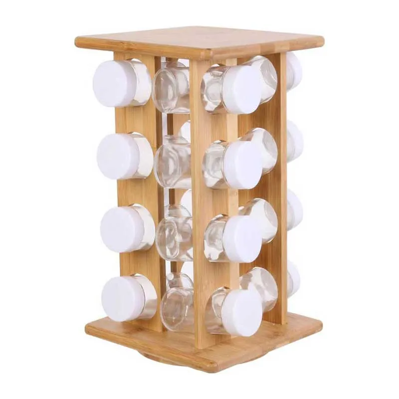 Présentoir à épices 16 pots Bois - 17,5x17,5x31cm-0
