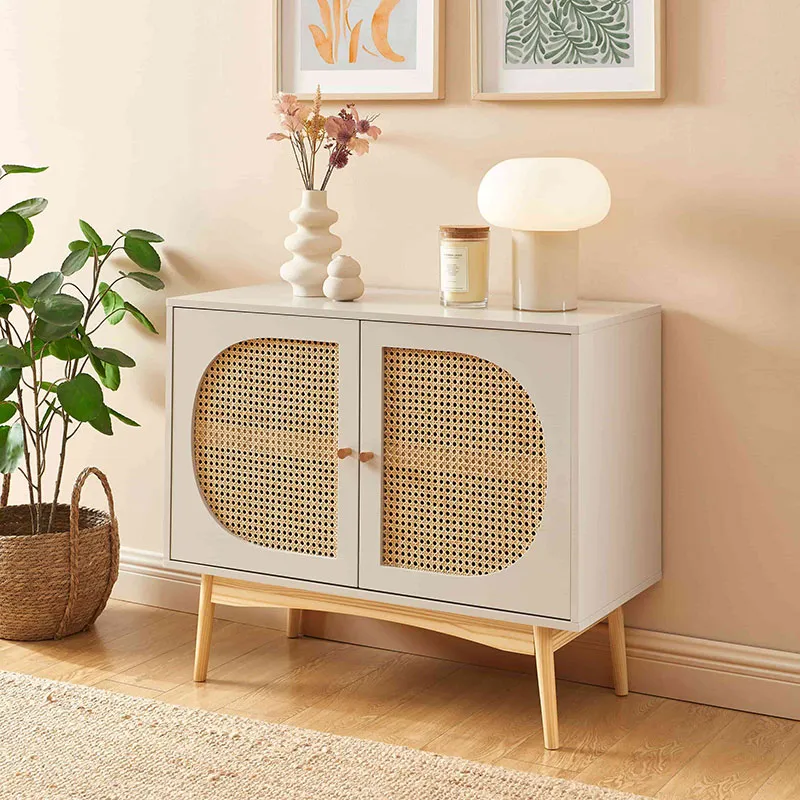 Buffet Sixtine Cannage Rotin Gris perle - 90x40x75cm-7