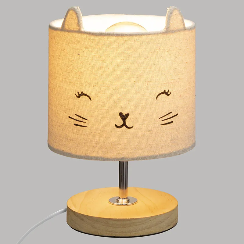 Lampe Chat Coton/Bois - 21cm-1