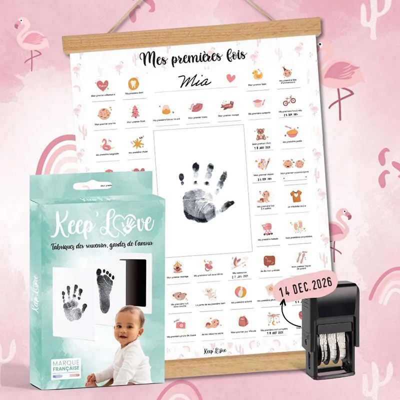 Affiche Mes Premières fois + Kit d'empreintes + Tampon + Baguette de suspension - Flamant-0