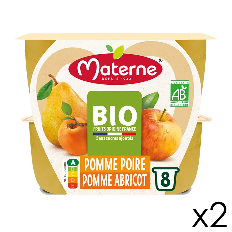 16 Compotes Coupelles BIO Pomme Abricot Poire - 16x100g-0