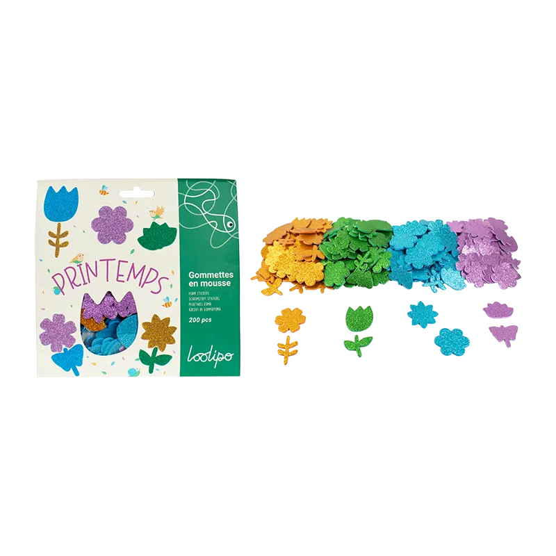 Gommettes mousse EVA pailletée Printemps 200pcs - 3+-0