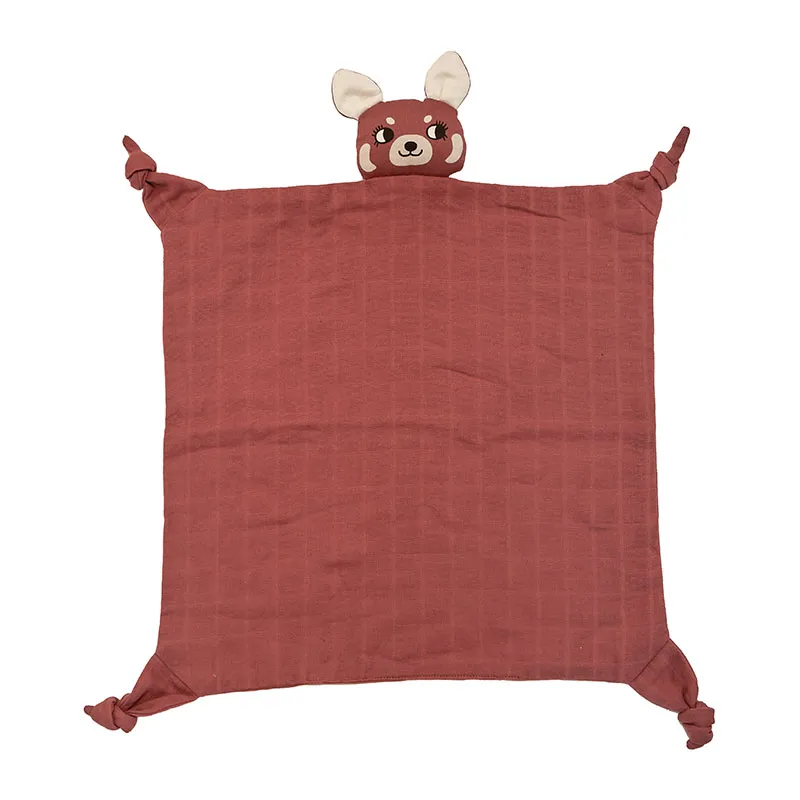 Doudou plat Coton BIO câlin Panda Rouge - 35cm-0