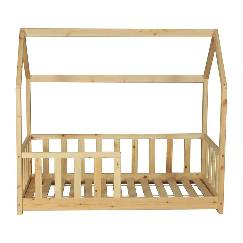 Lit cabane Kiwi avec barrière + Sommier Naturel Bébé-6