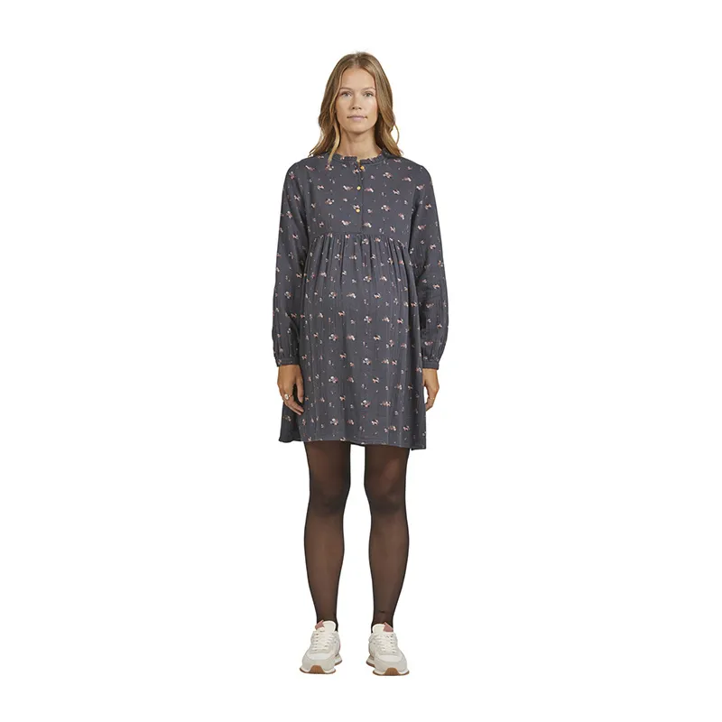 Robe de grossesse/allait Gaze de Coton Fleurs - Gris-3