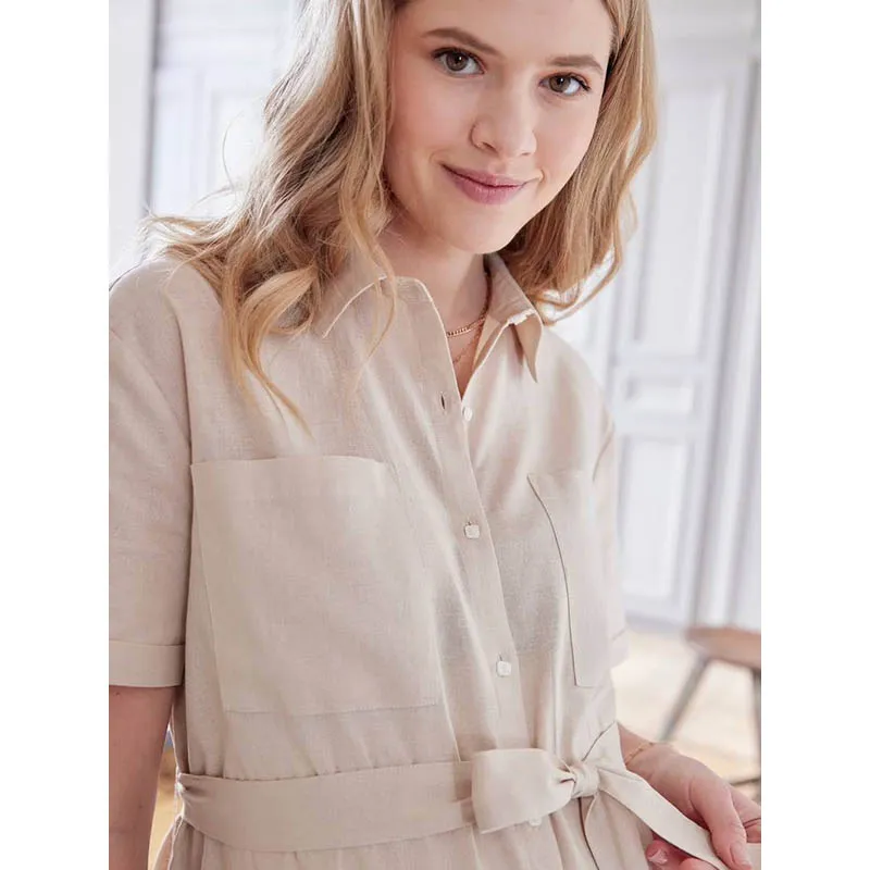 Robe longue de grossesse - Beige-3