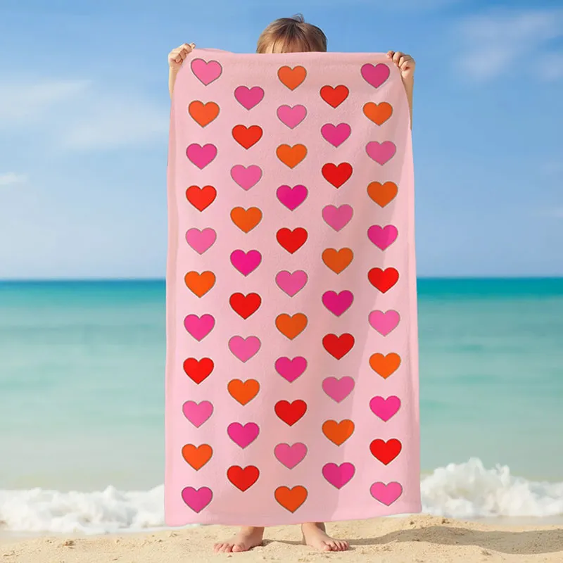 Serviette de plage enfant Coeurs Rose - 70x140cm-3