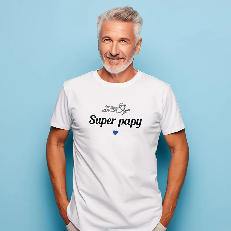 T-shirt Homme Super papy 2 waf BIO - Blanc-0