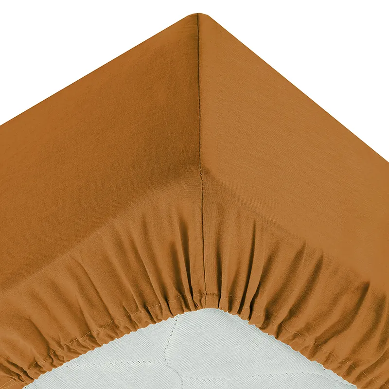 Drap housse Coton bonnet 30 cm Jaune Cumin - 140x190cm-1