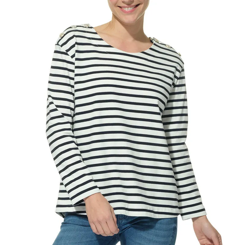 T-shirt col rond Lotus Femme - Ecru/Marine-0