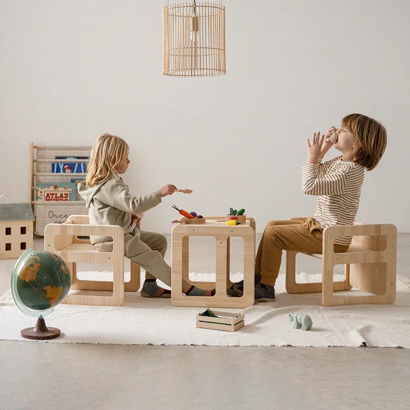 3 Cubes de motricité Montessori Naturel - 40x40cm-0
