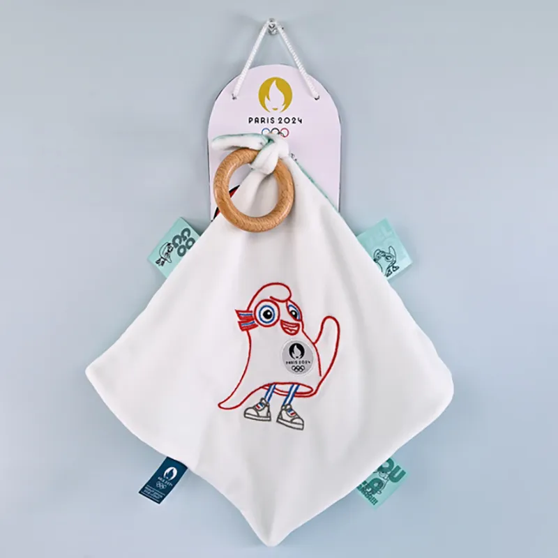 Doudou plat avec anneau bois Mascotte - 25cm-3