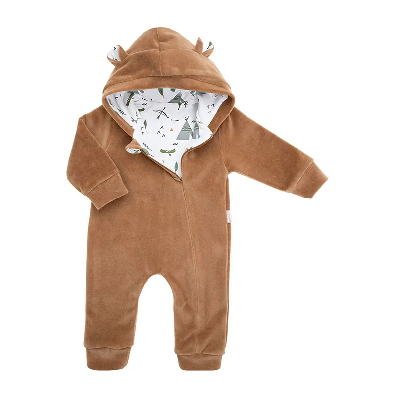 Combinaison velours bébé Tipi - Blanc/Marron-0