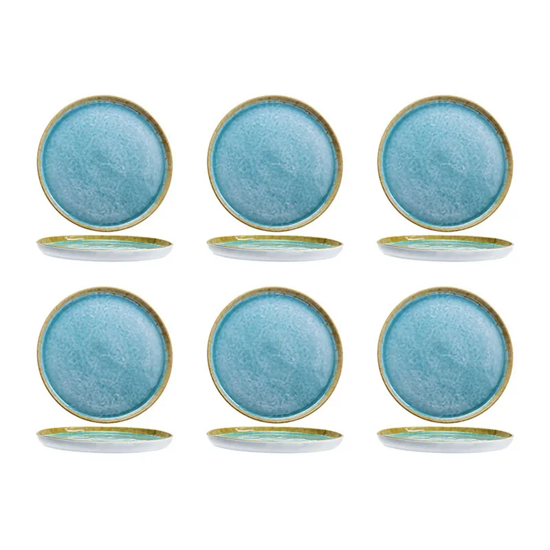 6 Assiettes à dessert Laguna Blanc/Bleu - Ø21,5cm - COSY&TRENDY-0
