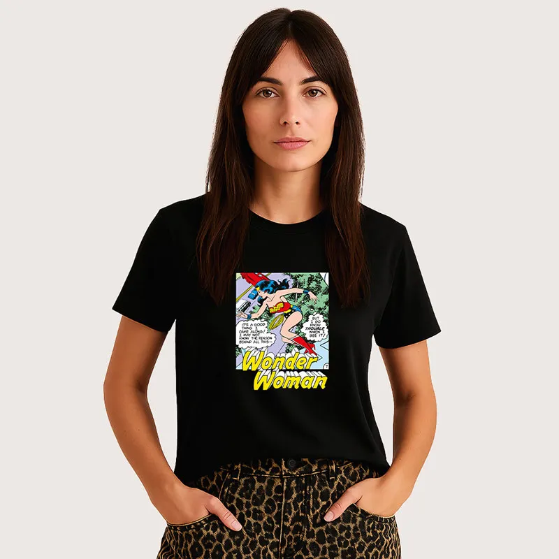 T-shirt BIO Femme Wonder Woman i do know trouble - Noir-0