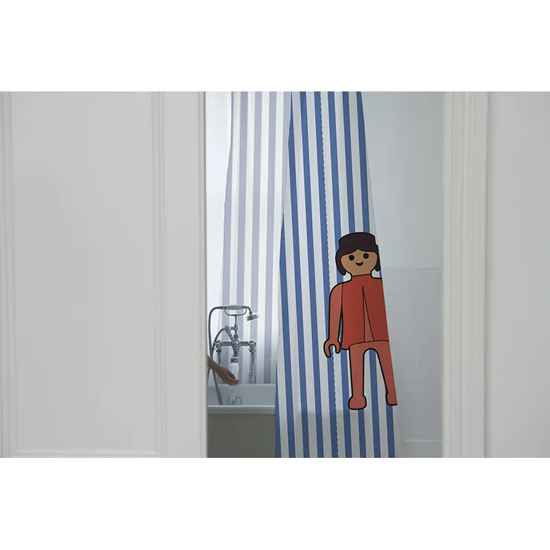 Rideau de douche Playmobil Rayures Bleu - 177cm-1
