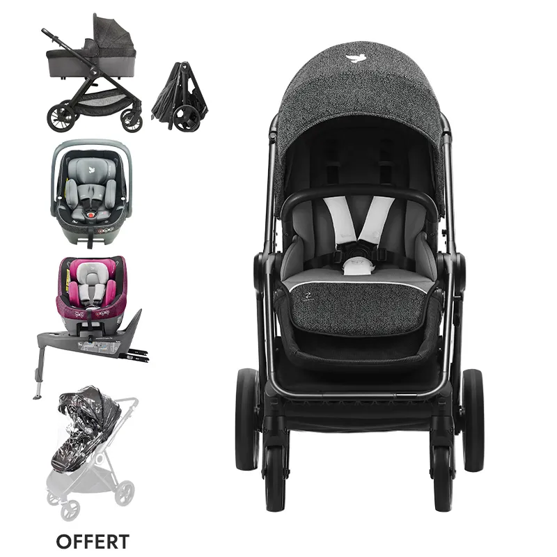 Poussette Modul Mix 5en1 360 Gris + Siège-auto Modul Two Rose + OFFERT Protection pluie - 0m+-0
