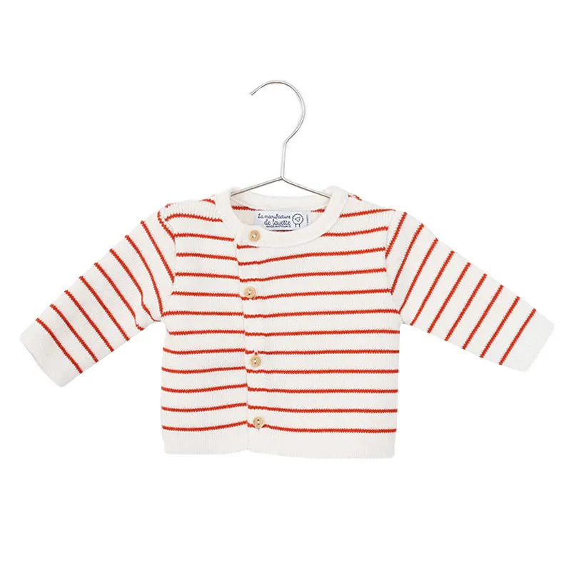 Cardigan Petits marins - Écru/Rouge basque-0