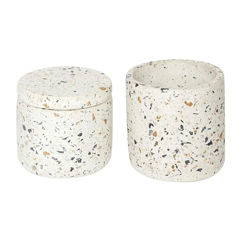 Pot + Pot de fleur Terrazzo Blanc-1
