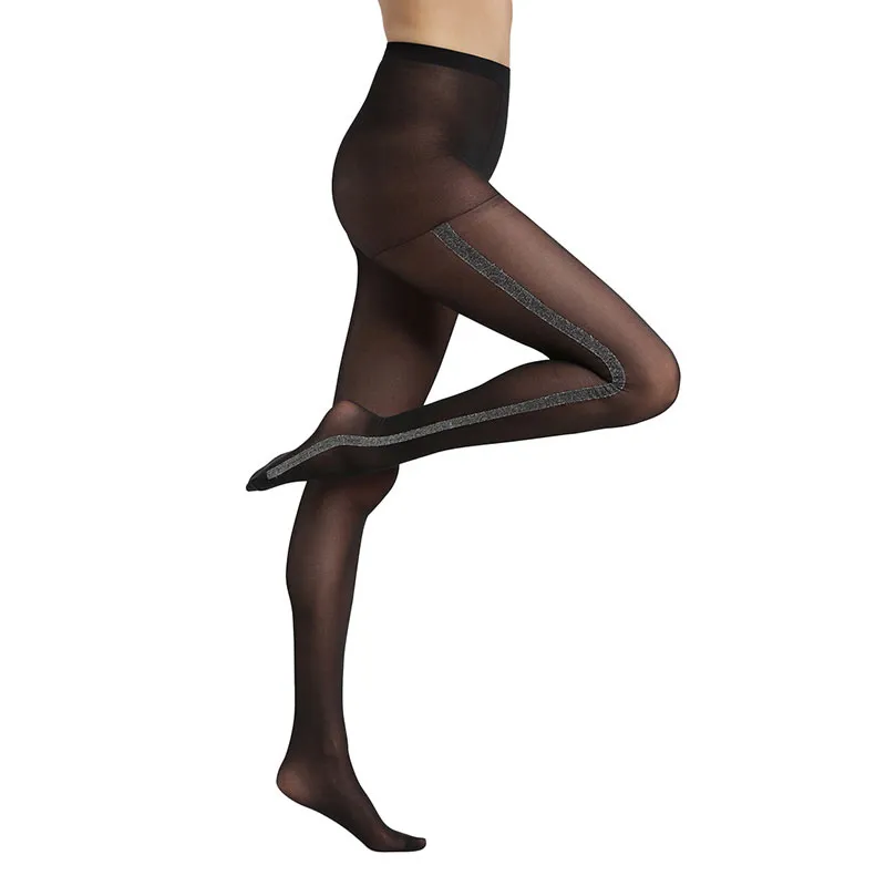 Collants Style Smoking Glitter Femme - Noir/Argenté-0